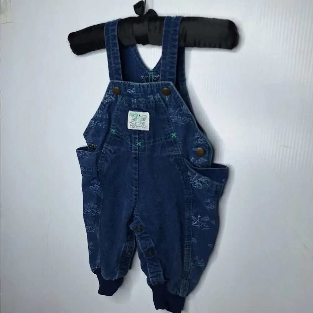 Vintage OshKosh B'Gosh Vestbak Baby Denim Sailboat Bubble Bib Overall 6-9 mo USA